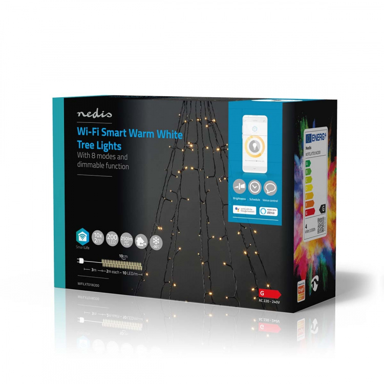 Nedis SmartLife Julbelysning | Träd | Wi-Fi | Varm Vit | 200 LED\'s | 20.0 m | 10 x 2 m | Android™ / IOS