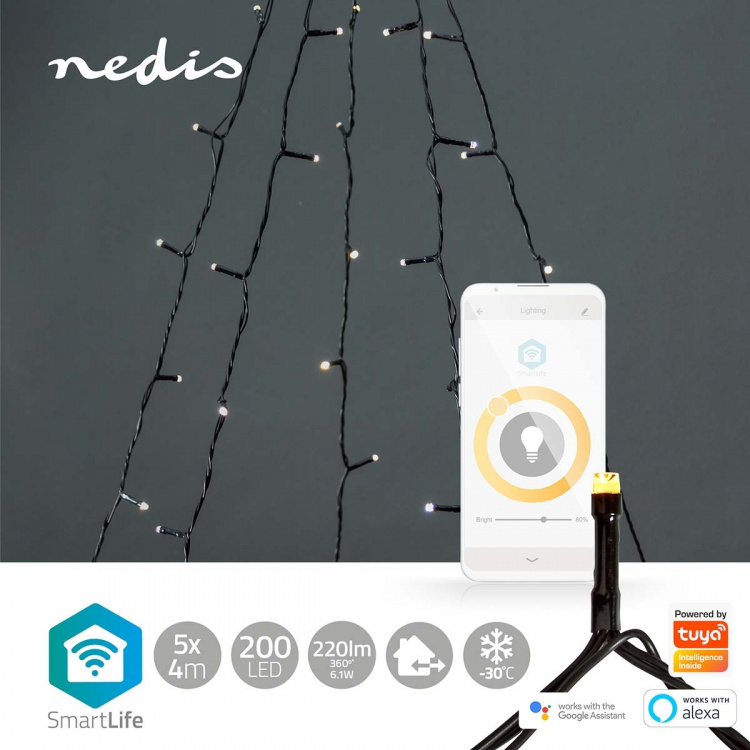 Nedis SmartLife Julbelysning | Träd | Wi-Fi | Varm Vit | 200 LED\'s | 20.0 m | 5 x 4 m | Android™ / IOS