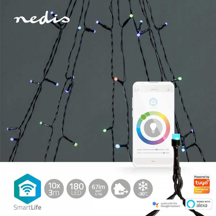 Nedis SmartLife Julbelysning | Träd | Wi-Fi | RGB | 180 LED\'s | 10 x 2 m | Android™ / IOS