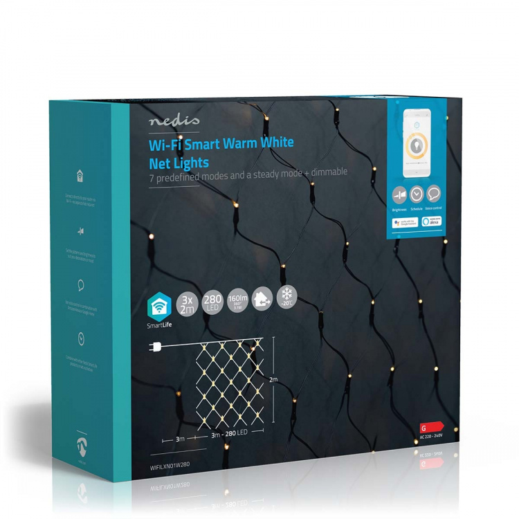 Nedis SmartLife Julbelysning | Netto | Wi-Fi | Varm Vit | 280 LED\'s | 3.00 m | 3 x 2 m | Android™ / IOS Nedis SmartLife Julbelysning | Netto | Wi-Fi | Varm Vit | 280 LED\'s | 3.00 m | 3 x 2 m | Android™ / IOS