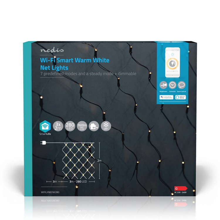 Nedis SmartLife Julbelysning | Netto | Wi-Fi | Varm Vit | 280 LED\'s | 3.00 m | 3 x 2 m | Android™ / IOS Nedis SmartLife Julbelysning | Netto | Wi-Fi | Varm Vit | 280 LED\'s | 3.00 m | 3 x 2 m | Android™ / IOS