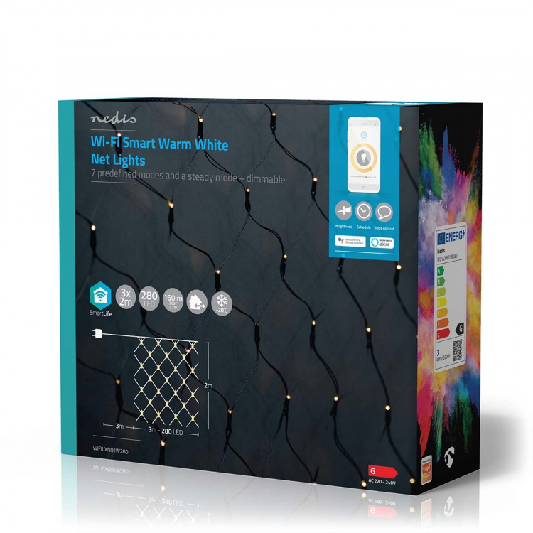 Nedis SmartLife Julbelysning | Netto | Wi-Fi | Varm Vit | 280 LED\'s | 3.00 m | 3 x 2 m | Android™ / IOS Nedis SmartLife Julbelysning | Netto | Wi-Fi | Varm Vit | 280 LED\'s | 3.00 m | 3 x 2 m | Android™ / IOS