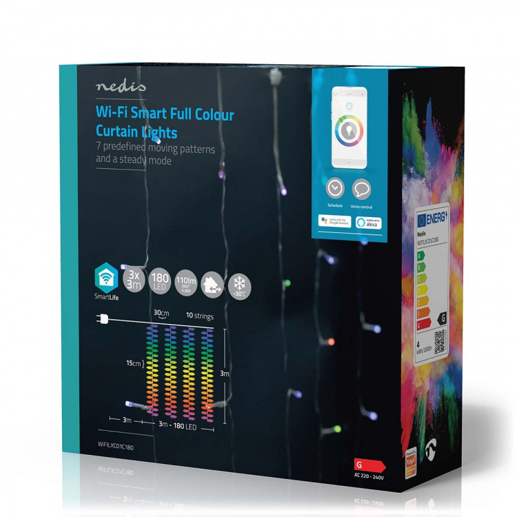 Nedis SmartLife Julbelysning | Ridå | Wi-Fi | RGB | 180 LED\'s | 3 m | Android™ / IOS