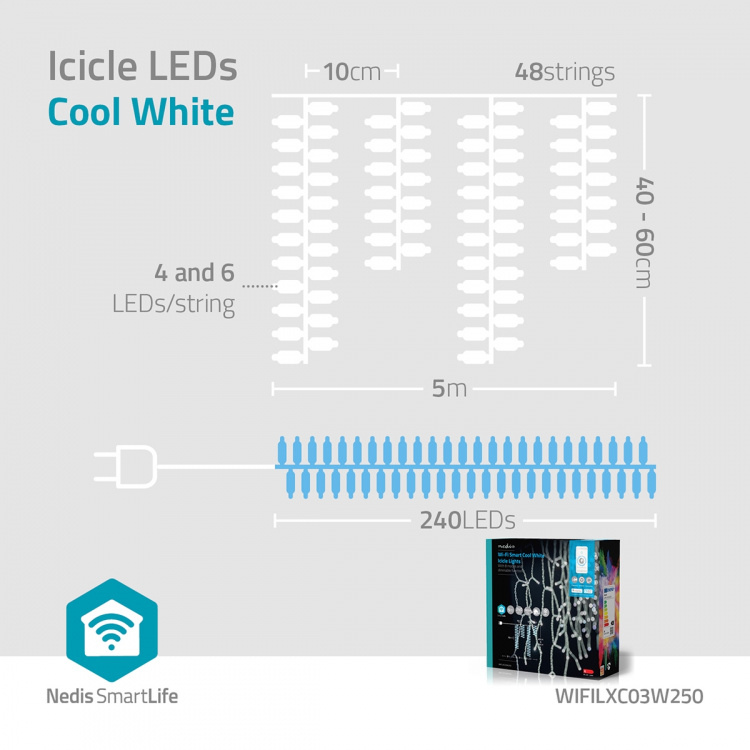Nedis SmartLife Julbelysning | Istapp | Wi-Fi | Kall Vit | 240 LED\'s | 5.00 m | Android™ / IOS Nedis SmartLife Julbelysning | Istapp | Wi-Fi | Kall Vit | 240 LED\'s | 5.00 m | Android™ / IOS