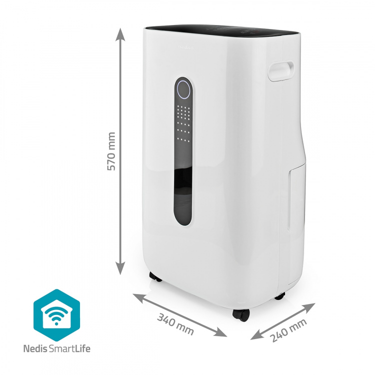 Nedis SmartLife Avfuktare | Wi-Fi | 20 l/Dag | Avfuktning / Kontinuerlig / Torr tvätt / Ventilation | Android™ / IOS | Justerbar hygrostat | 195 m³/h
