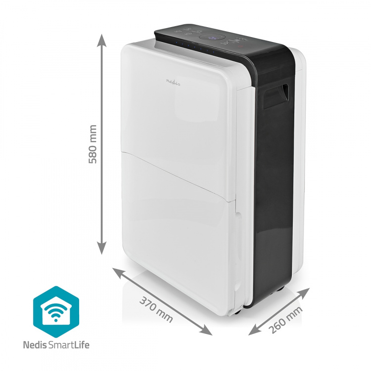 Nedis SmartLife Avfuktare | Wi-Fi | 30 l/Dag | Avfuktning / Kontinuerlig / Torr tvätt / Ventilation | Android™ / IOS | Justerbar hygrostat | 210 m³/h