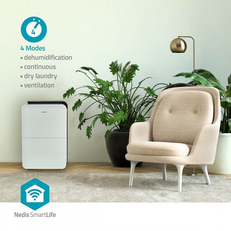 Nedis SmartLife Avfuktare | Wi-Fi | 30 l/Dag | Avfuktning / Kontinuerlig / Torr tvätt / Ventilation | Android™ / IOS | Justerbar hygrostat | 210 m³/h