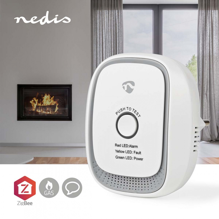 Nedis SmartLife Gasdetektor | Zigbee 3.0 | Strömadapter | Givarlivscykel: 5 år | EN 50194-1:2009 | Android™ / IOS | Med testknapp | 75 dB | Vit