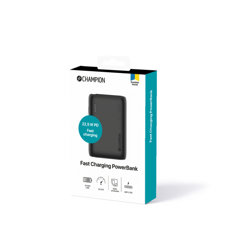 Champion PowerBank 10.000 mAh 22.5W PD Svart