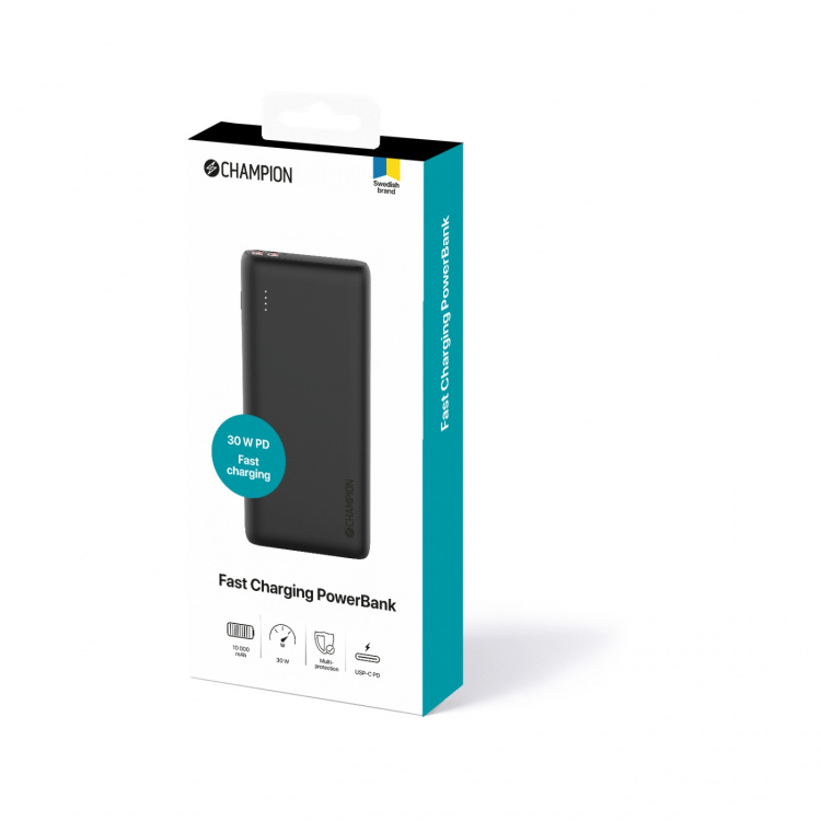 Champion PowerBank 20.000 mAh 30W PD Svart Champion PowerBank 20.000 mAh 30W PD Svart
