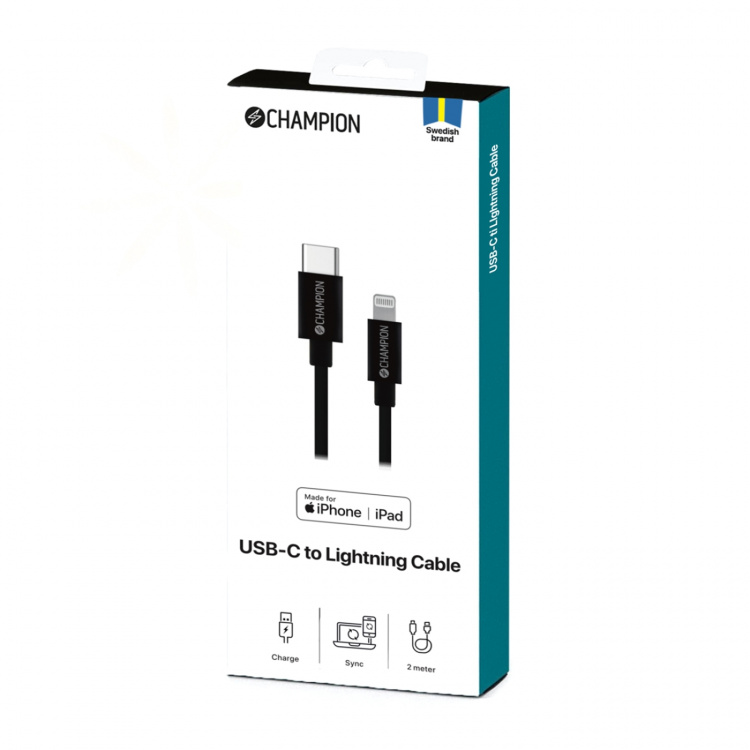 Champion USB-C till Lightning Kabel 2m Svart