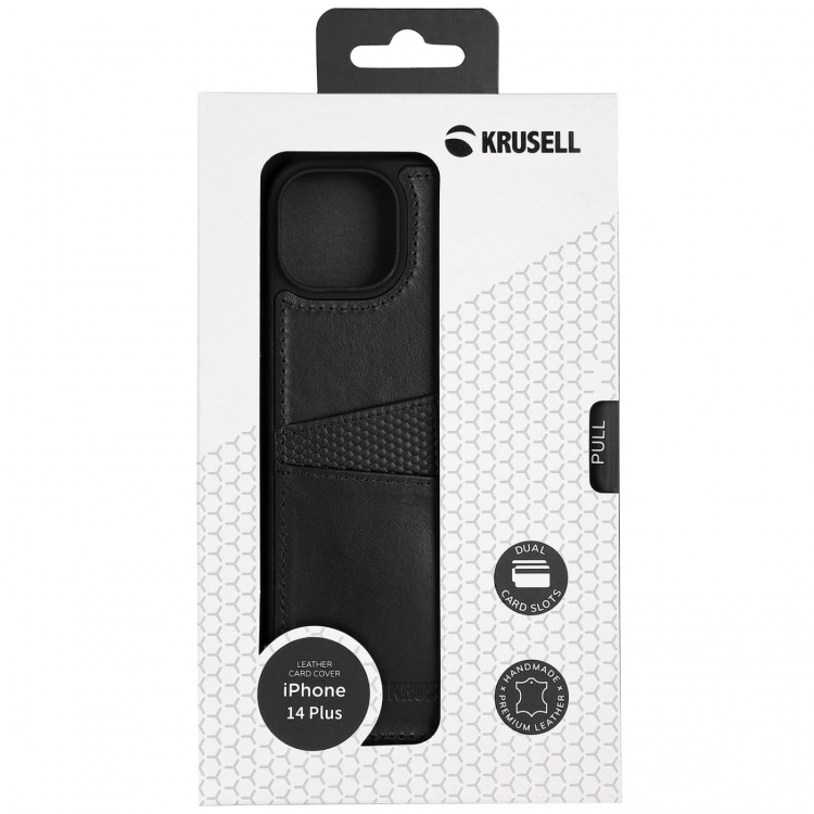 Krusell Leather CardCover iPhone 14 Plus Svart
