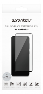 Essentials iPhone 12 mini, Tempererat glas, Svart