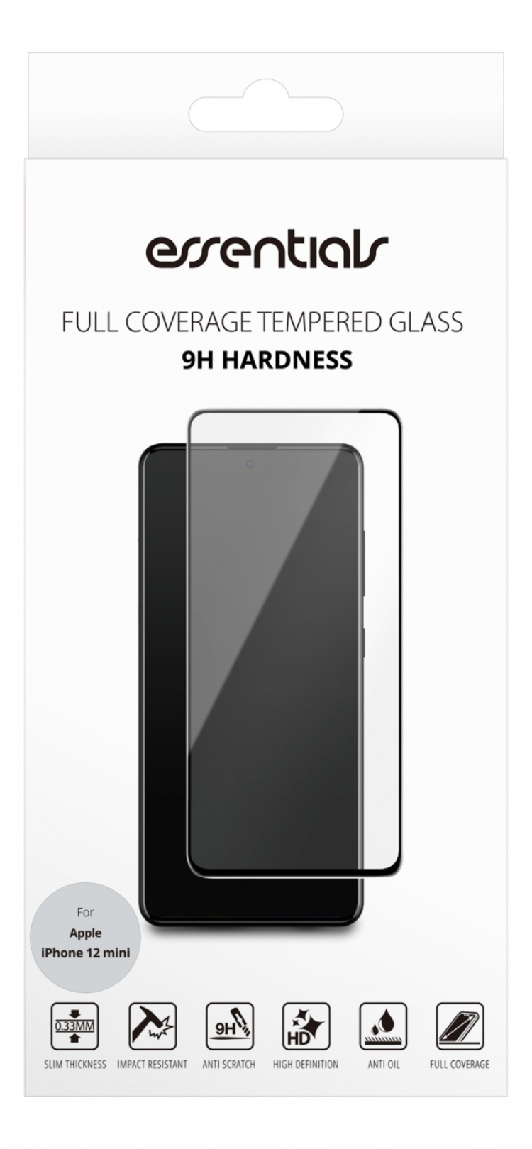 Essentials iPhone 12 mini, Tempererat glas, Svart Essentials iPhone 12 mini, Tempererat glas, Svart