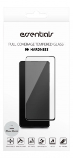 Essentials iPhone 12 mini, Tempererat glas, Svart