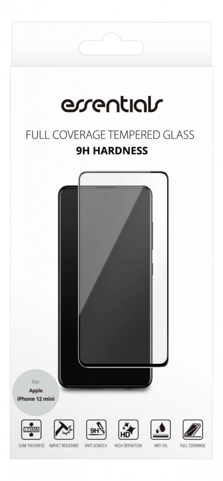 Essentials iPhone 12 mini, Tempererat glas, Svart