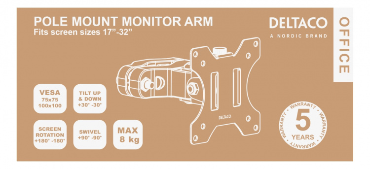 DELTACO OFFICE Monitorarm för stolpmontering ARM-0304, 17-32