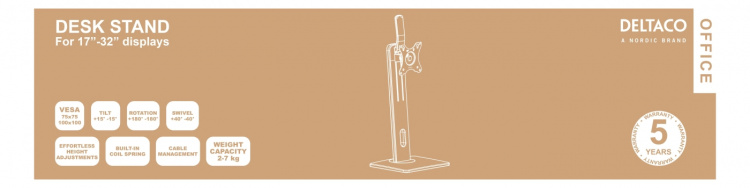 DELTACO OFFICE Höjdjusterbart skrivbordsstativ med roterbar bas, tilta, sväng, rotera, 17-32