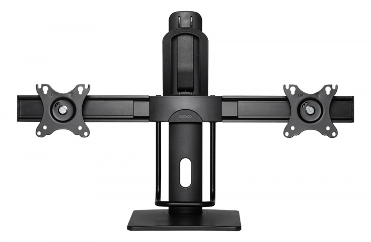 DELTACO OFFICE Höjdjusterbart skrivbordstativ med roterbar bas för 2-monitorer, 17-27