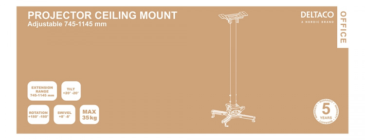 Deltaco Projector mount flat/inclined ceilings tilt swivel 35kg