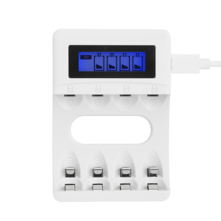 DELTACO Ultimate Ni-Mh USB laddare med 4 x AAA batterier