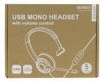 DELTACO Office USB mono headset, volymkontroll, brusreducerande mikrofon, svart