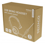DELTACO Office USB mono headset, volymkontroll, brusreducerande mikrofon, svart