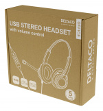 DELTACO Office USB stereoheadset, Teams och Webex-kompatibelt, volymkontroll, brusreducerande mikrofon, svart