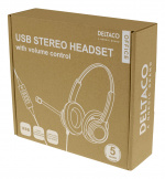 DELTACO Office USB stereoheadset, Teams och Webex-kompatibelt, volymkontroll, brusreducerande mikrofon, svart