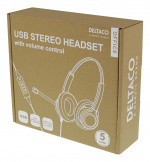 DELTACO Office USB stereoheadset, Teams och Webex-kompatibelt, volymkontroll, brusreducerande mikrofon, svart