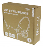 DELTACO Office USB stereoheadset, Teams och Webex-kompatibelt, volymkontroll, brusreducerande mikrofon, svart