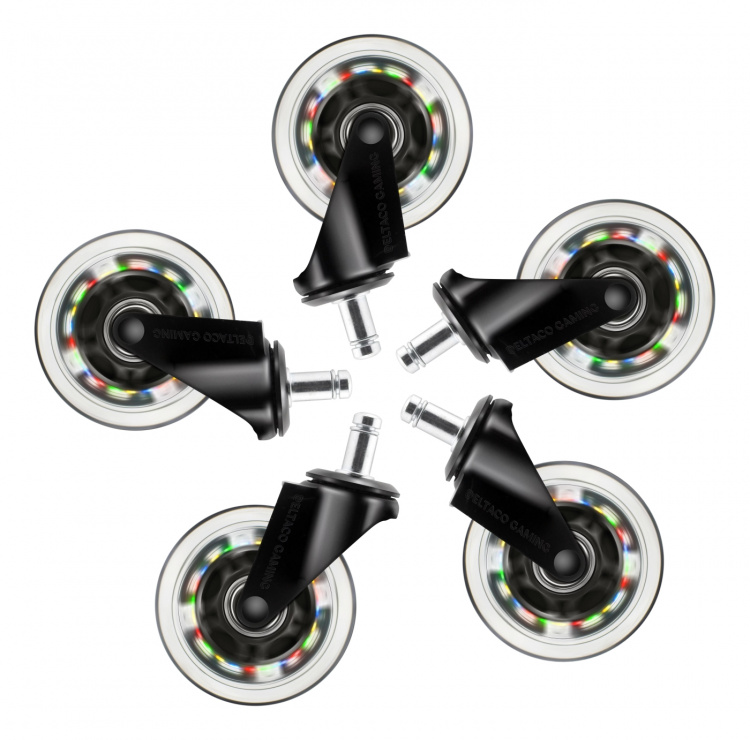 DELTACO GAMING Hjul till Gamingstol med LED-ljus, 5-pack