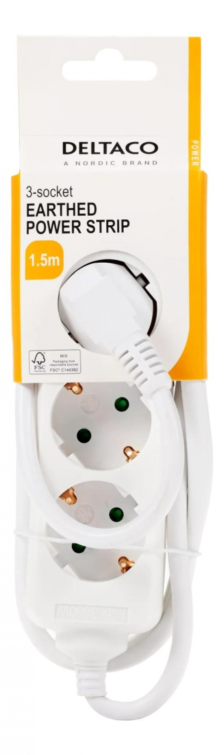 DELTACO Grenuttag 3xCEE 7/3, 1xCEE 7/7, 1,5m, vit