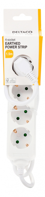 DELTACO Jordat grenuttag, 4x CEE 7/3, 1x CEE 7/7, barnsäker, 1.5m, vit