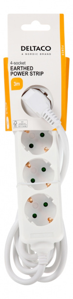 DELTACO Jordat grenuttag, 4x CEE 7/3, 1x CEE 7/7, barnsäker, 3m, vit