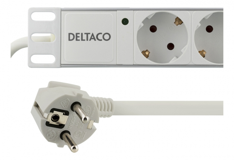 Deltaco Power strip, 8xCEE 7/3, 1xCEE 7/7, 2m, cable, white
