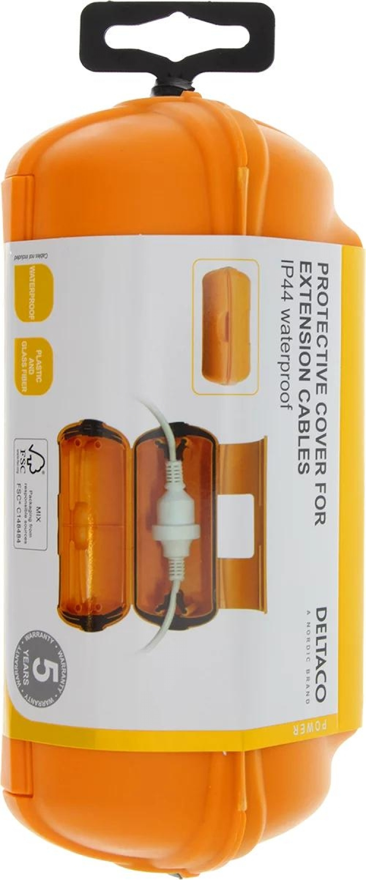 DELTACO Skyddsbox för förlängningskablar, Vattentät IP44, orange