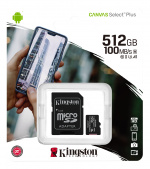 kingston Canvas Select Plus MicroSDXC 512GB Class10 UHS-I incl. adapt