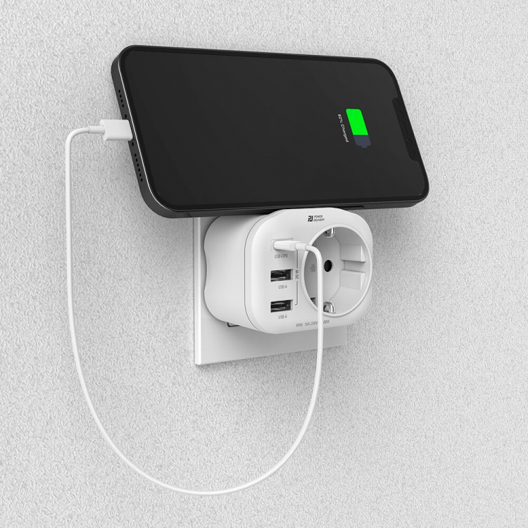 Hama 220V Uttagsadapter USB-C/A 20W PD Vit