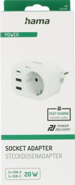 Hama 220V Uttagsadapter USB-C/A 20W PD Vit