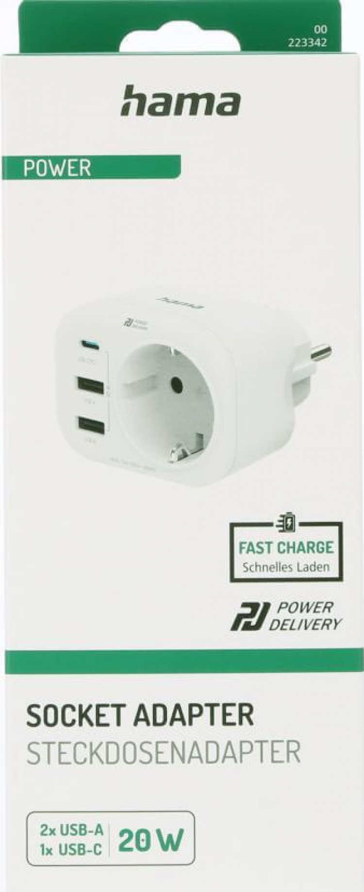 Hama 220V Uttagsadapter USB-C/A 20W PD Vit