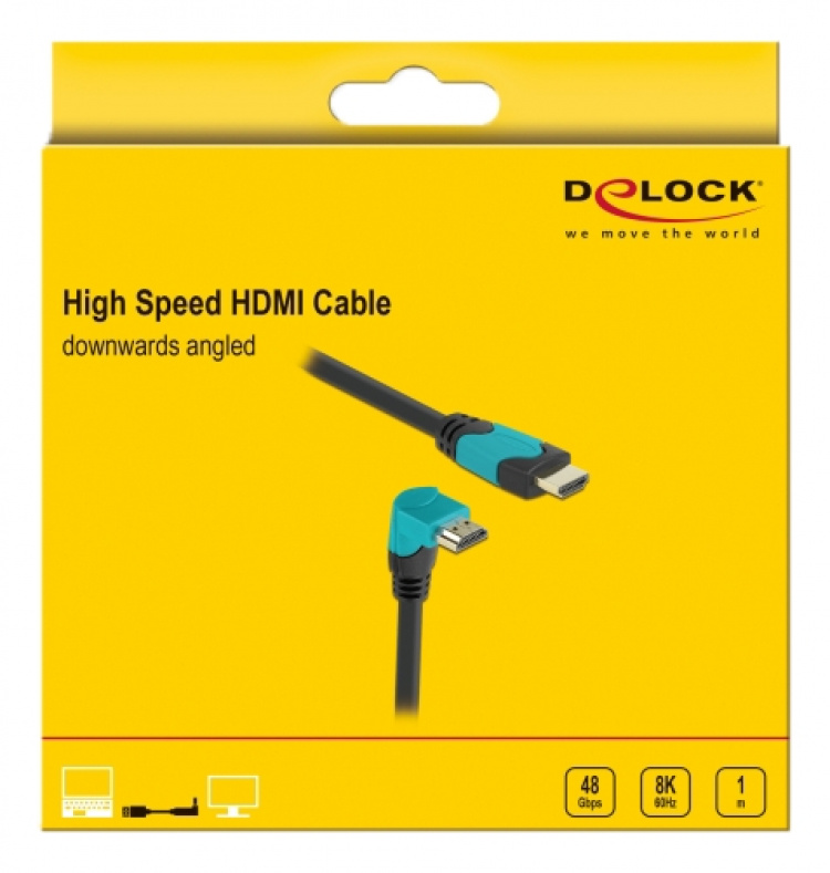 Delock High Speed HDMI cable male-male 90° down 48 Gbps 8K 60 Hz 1 m