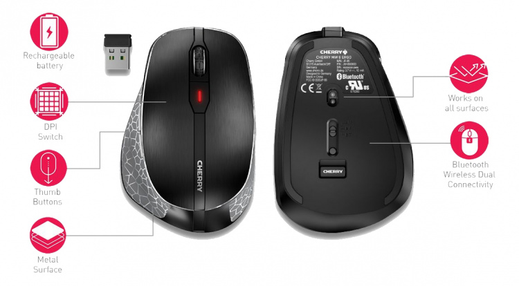 Cherry MW 8 ERGO trådlös mus, 6 knappar, BT & RF svart/grå