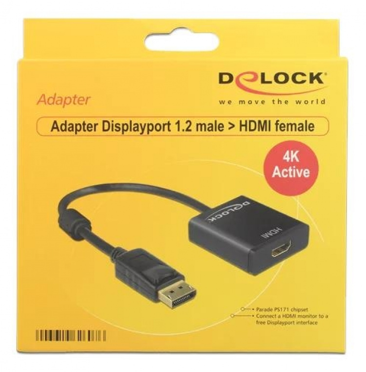 DeLOCK Adapter Displayport 1.2 male to HDMI female, 4K, active