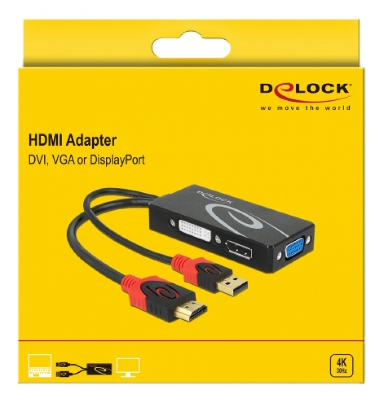 DeLOCK Adapter HDMI male > DVI / VGA / DisplayPort female 4K black