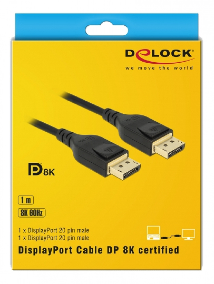 DeLock DisplayPort kabel 8K 60 Hz 1 m DP 8K-certifierad, svart