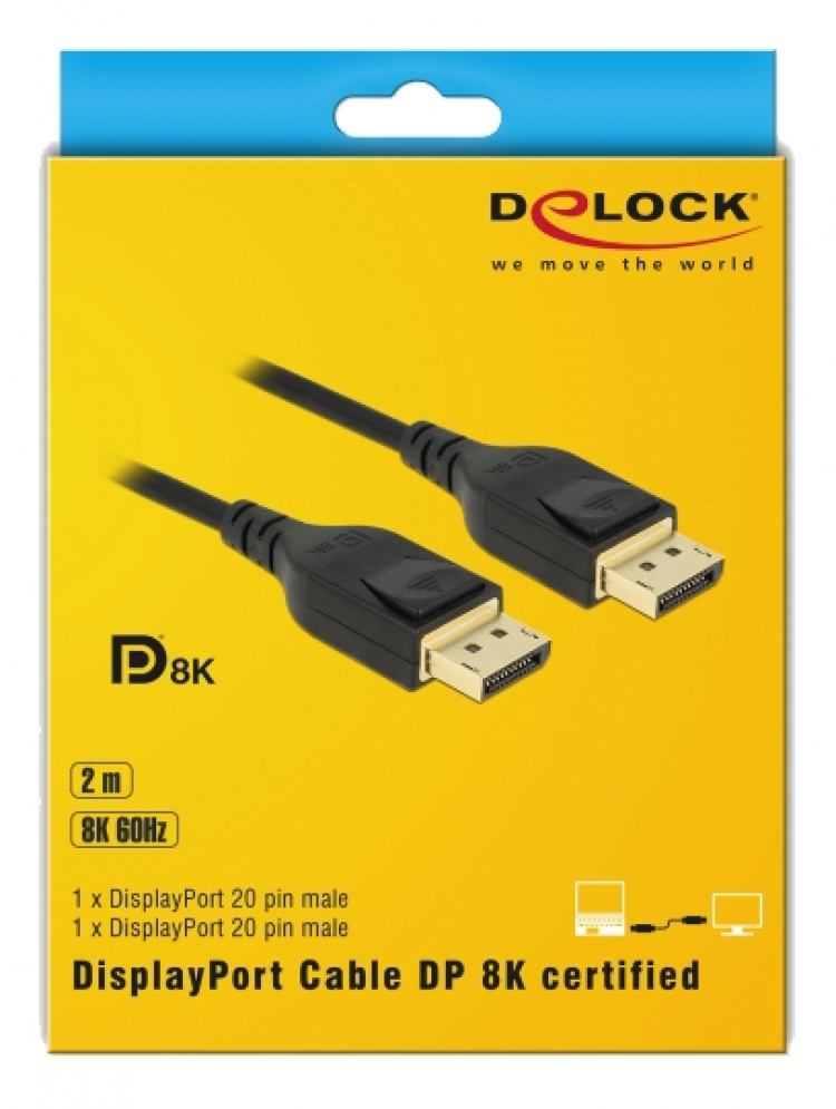 Delock DisplayPort kabel, 8K 60 Hz, DP 8K-certifierad, 2 m, svart