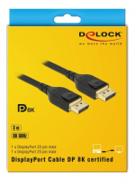 DeLock DisplayPort kabel 8K 60 Hz 3 m DP 8K-certifierad, svart