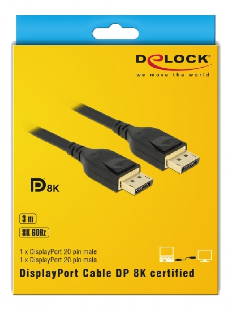 DeLock DisplayPort kabel 8K 60 Hz 3 m DP 8K-certifierad, svart
