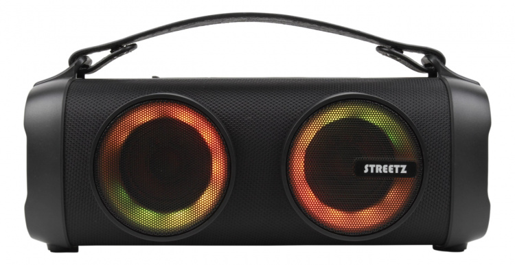 STREETZ TWS Boombox, 16 W, regntålig, BT 5.1/AUX/USB-A, regnbågs-LED, svart